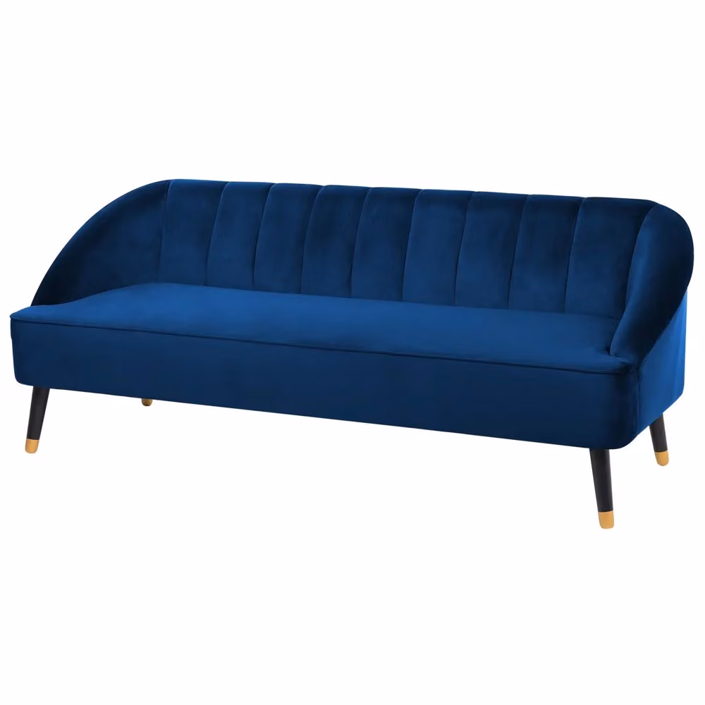 Divano a 3 posti Beliani in velluto blu con gambe in legno di larice e gomma – 2