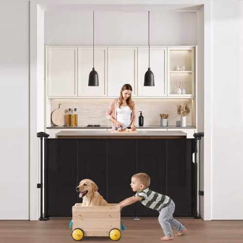 Cancelletto di Sicurezza Retrattile VEVOR Nero, Estensibile per Scale e Porte, Altezza: 87 cm, Larghezza: fino a 140 cm