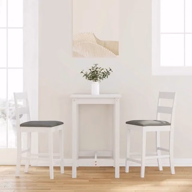 Set di 2 sgabelli da bar moderni vidaXL in legno di Hevea con cuscini in tessuto bianco e grigio