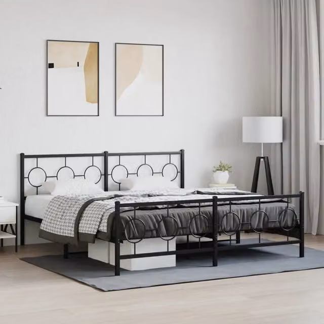 Giroletto con Testiera e Pediera Metallo Nero 183x213 cm 376249