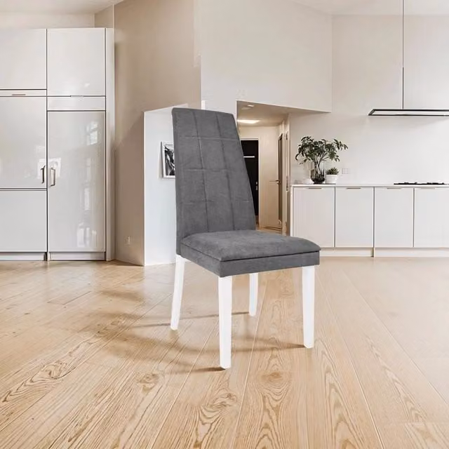 Set di 2 sedie imbottite Tim Effezeta Italia con struttura in legno bianco e tessuto grigio a quadretti – 1
