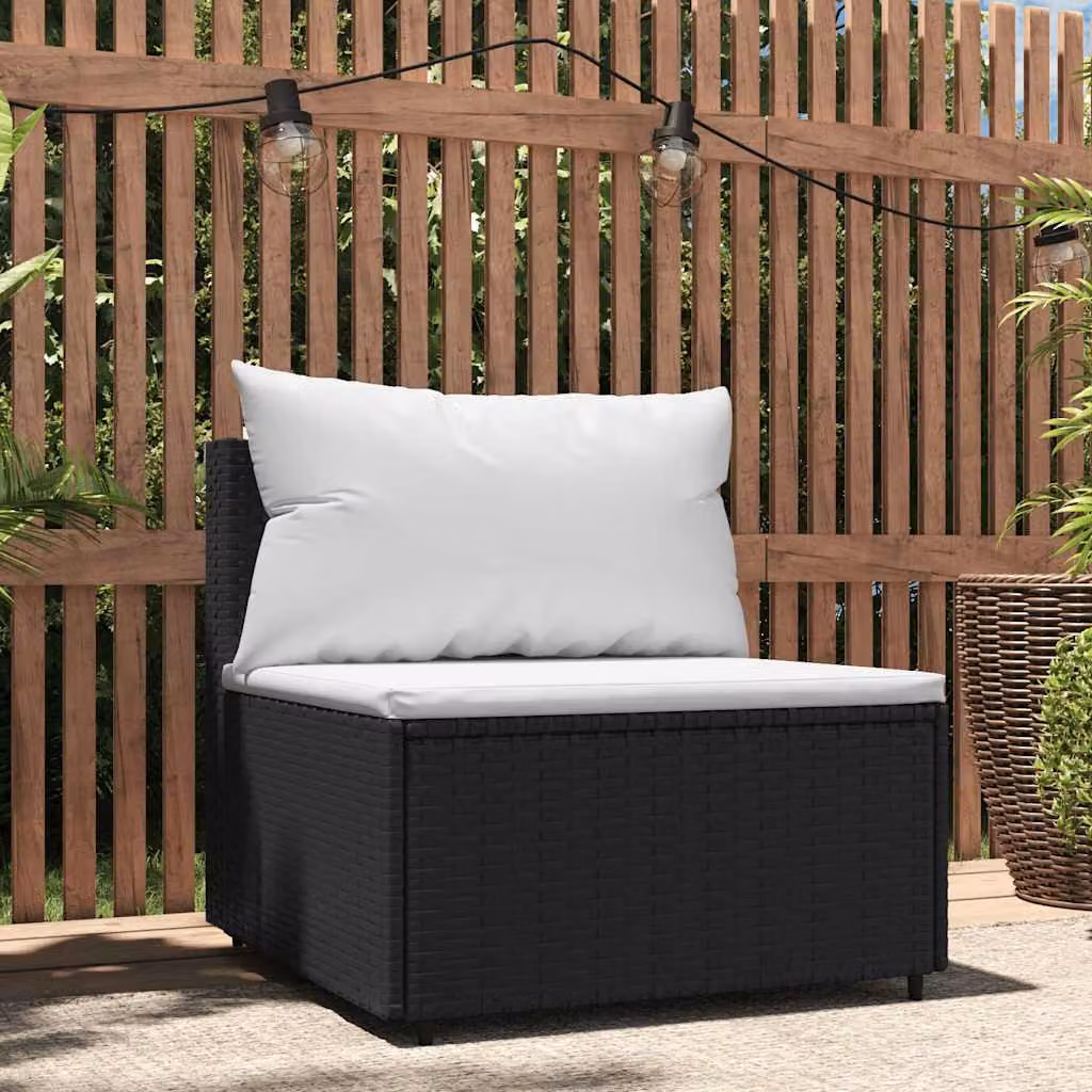 vidaXL Divano Centrale da Giardino Moderno in Polyrattan con Cuscini Nero e Bianco