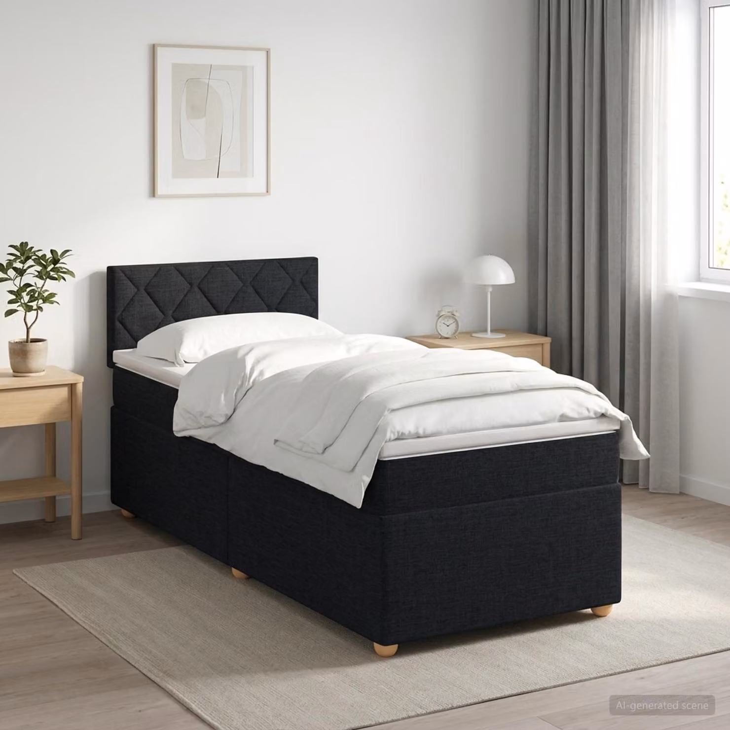 Letto box spring con materasso ibrido vidaXL in tessuto nero L/P: 90 x 200 cm