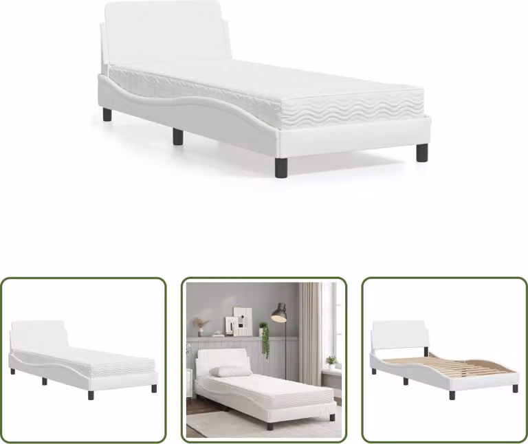 The Living Store Letto con materasso bianco 90x200 cm in ecopelle