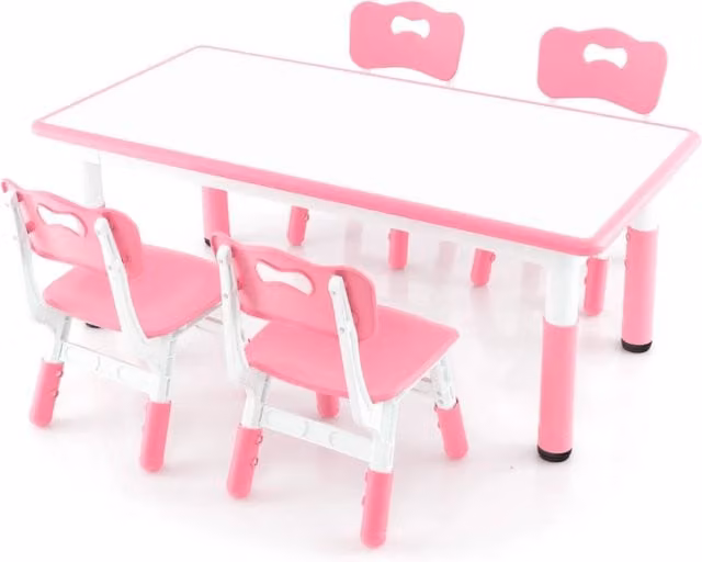 Set tavolo per bambini e 4 sedie multiattivit¨¤, Scrivania regolabile in altezza con piano graffiti Rosa-Tavoli e sedie