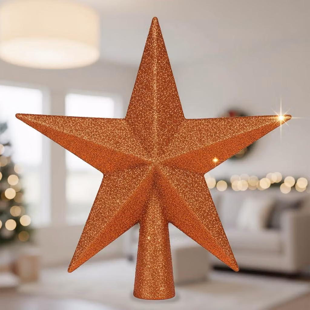 Punta a forma di stella per albero di Natale, con glitter, 20 cm, ideale per decorare l'albero di Natale
