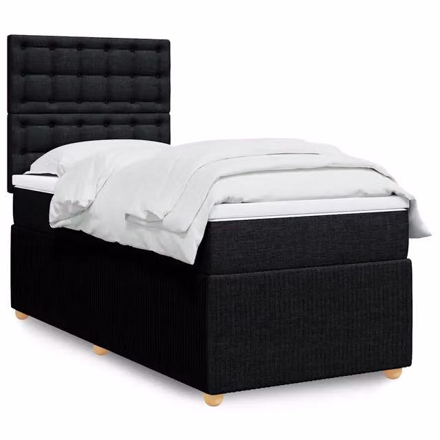 Letto Ibrido vidaXL con Giroletto a Molle e Materasso in Tessuto Nero e Bianco L 100 x P 200 cm
