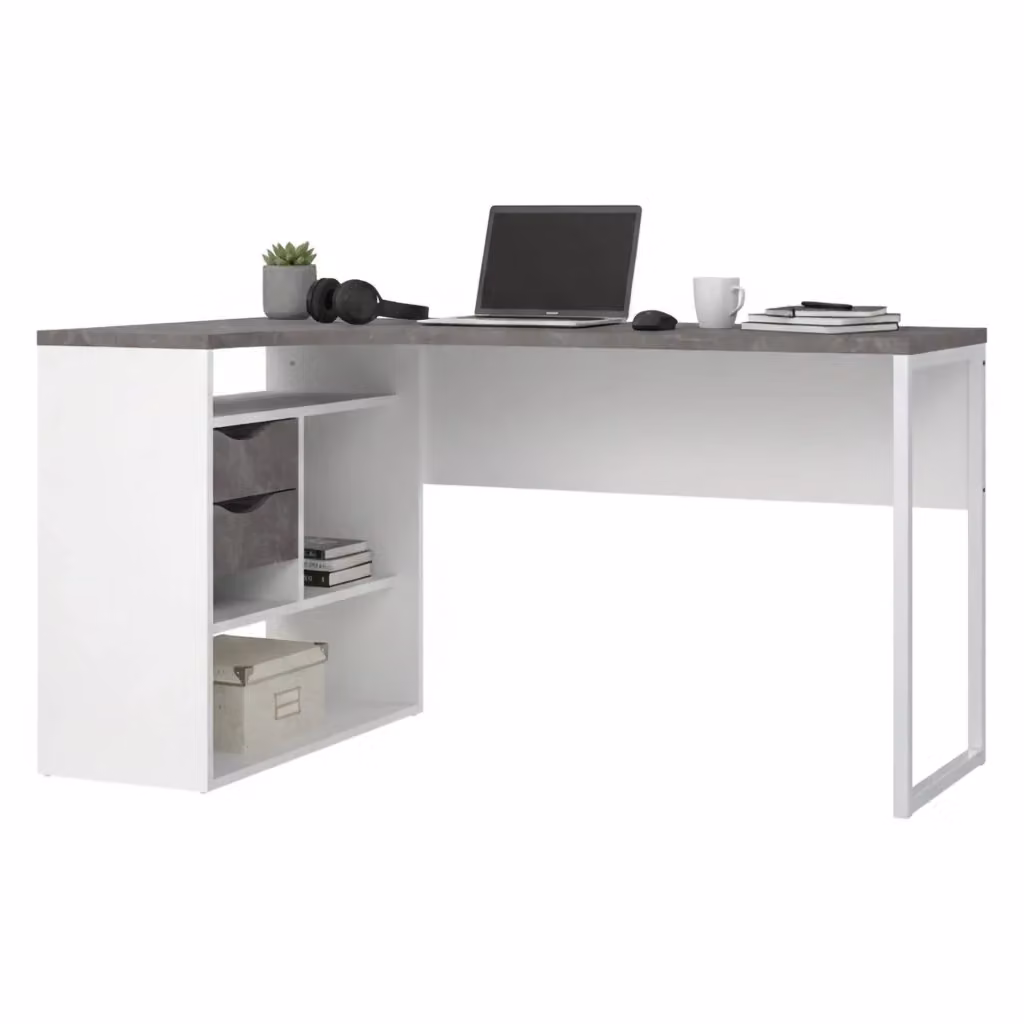 Scrivania Moire DMORA, Scrittoio moderno per ufficio e computer, Bianco e Grigio, L: 145 cm, P: 81 cm, H: 77 cm – 2