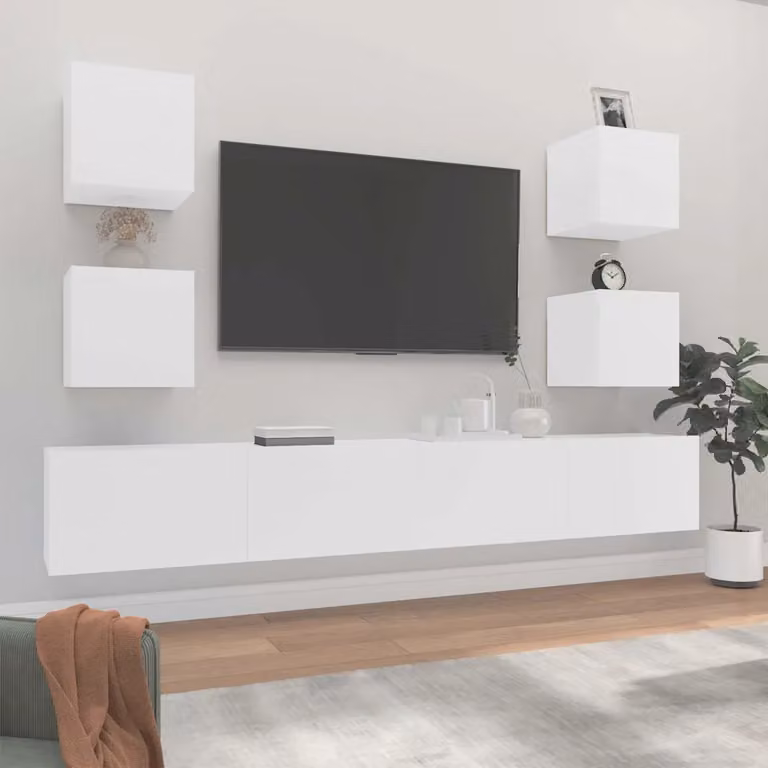 Set di mobili porta TV da soggiorno vidaXL in 6 pezzi bianco in legno e MDF con design classico a parete