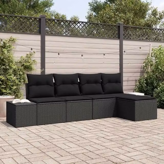 Set Divano da Giardino 5 pz Nero polyrattan 3347023