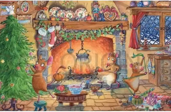 Calendario dell'Avvento "Natale nella famiglia dei topolini", 38x26 cm, cartoncino