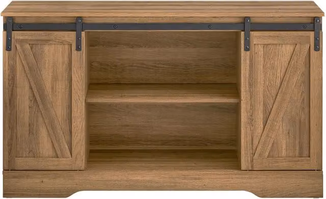 Credenza SoBuy con ante scorrevoli e ripiani interni, Mobile da ingresso e scarpiera in stile industrial, Colore Noce, L 120 x P 40 x H 70 cm – 1