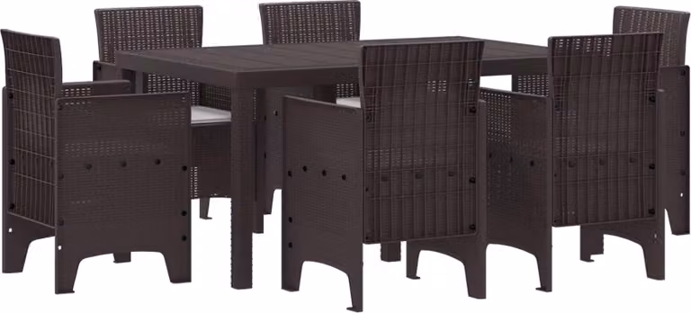 Set da Pranzo per Giardino 7 pcs Marrone Rattan Polt