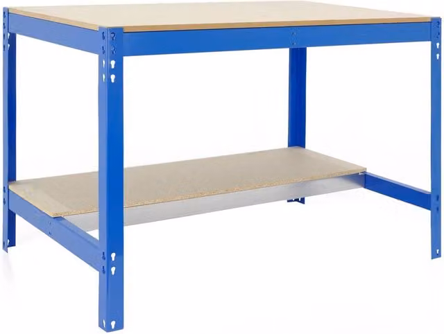 Banco tavolo da lavoro Simon Rack in metallo e legno blu/legno L: 121 cm, P: 61 cm, H: 84,2 cm