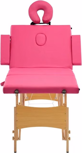Lettino da massaggio professionale vidaXL in legno di faggio con poggiatesta regolabile e braccioli, colore rosa