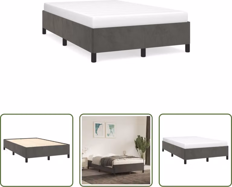 The Living Store Struttura letto grigio scuro 120x190 cm in velluto