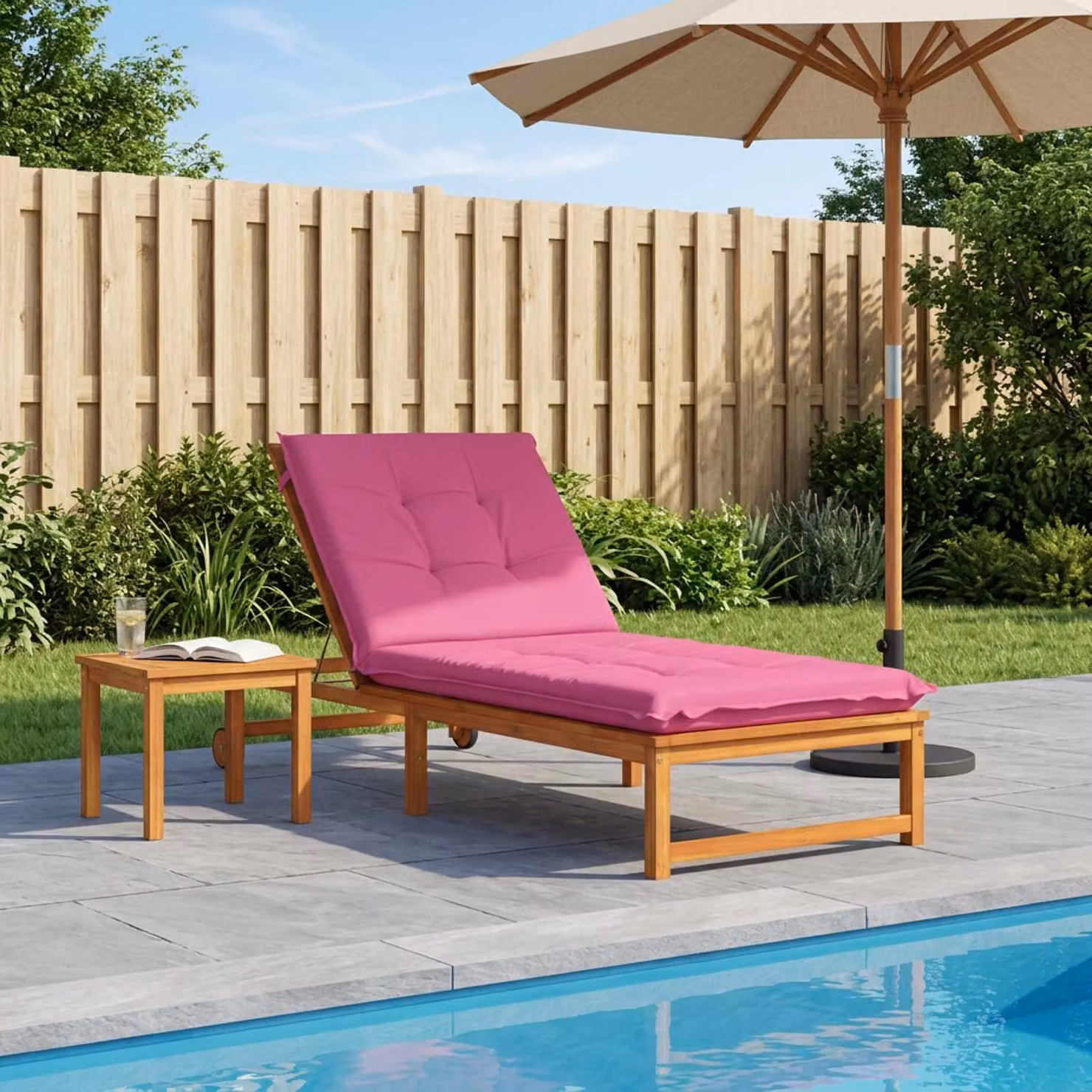vidaXL Cuscino per Lettino GEMERT Rosa in 100% Poliestere L: 190 cm, P: 80 cm, H: 9 cm