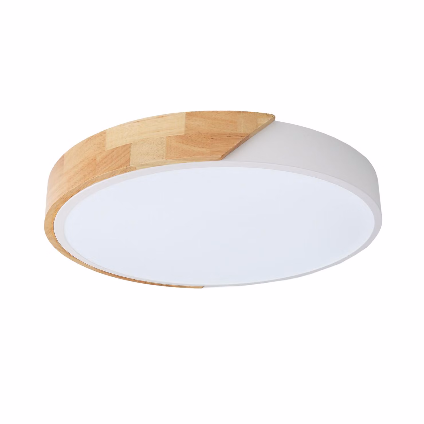 Plafoniera LED circolare KUMO Ø50 cm 40W, metallo bianco e legno naturale, luce CCT 3000K-4000K-6000K, design moderno e minimalista