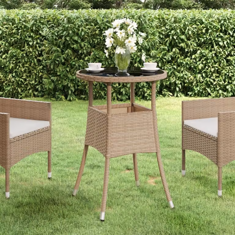 Maison Exclusive - Tavolo da giardino Ø 60 x 75 cm in vetro temperato e rattan sintetico beige