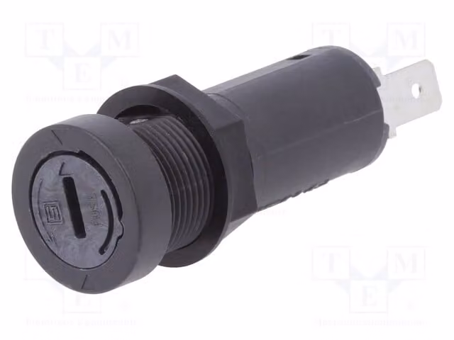 1 presa da 10A con fusibili cilindrici 5x20 mm, per montaggio su pannello 0031.3903, contenitore per fusibili