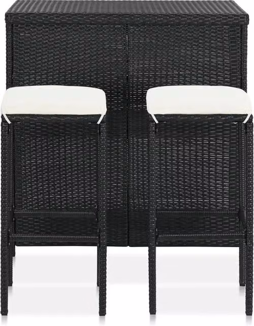 Set da Bar 3 pz vidaXL in Polyrattan Nero e Bianco con Piano Rettangolare