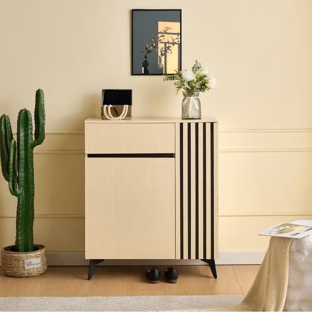 Scarpiera con 2 ante e 1 cassetto, ripiani regolabili, per ingresso e camera, in MDF, legno, 75 × 35 × 90 cm