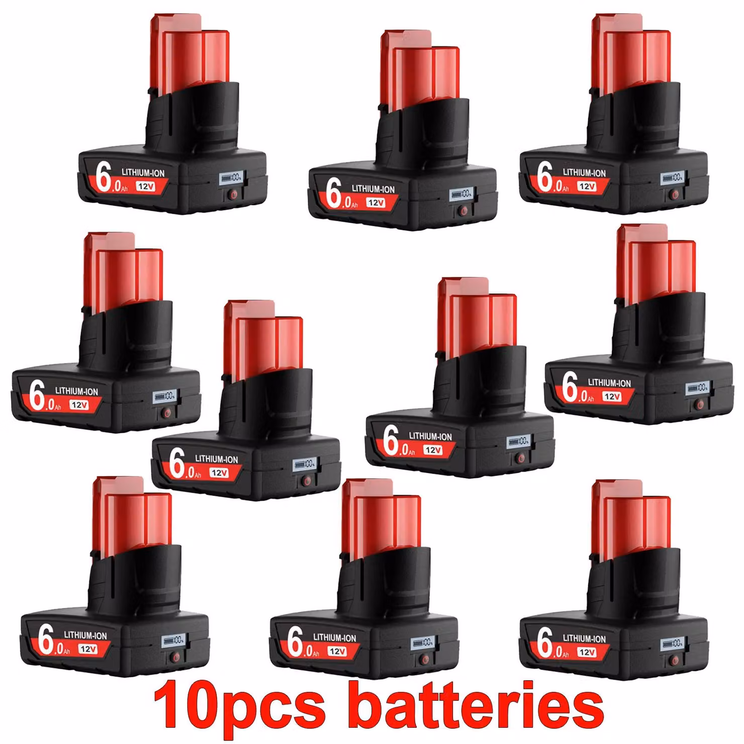 Batteria di ricambio per utensili elettrici M12 - Batteria agli ioni di litio da 12V - Capacità di 6000 mAh - Con display LCD - Ricaricabile - Colore blu cielo