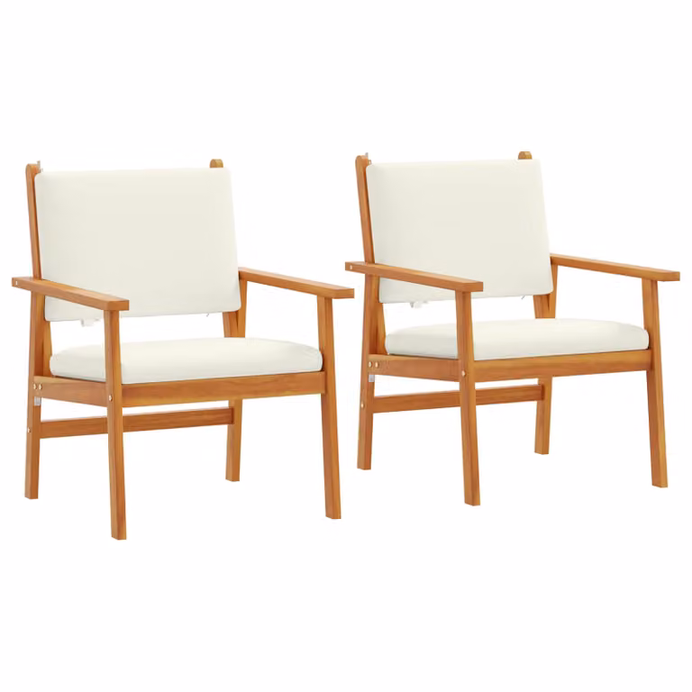 Set di 2 sedie da giardino vidaXL in legno di acacia con cuscini bianchi e beige