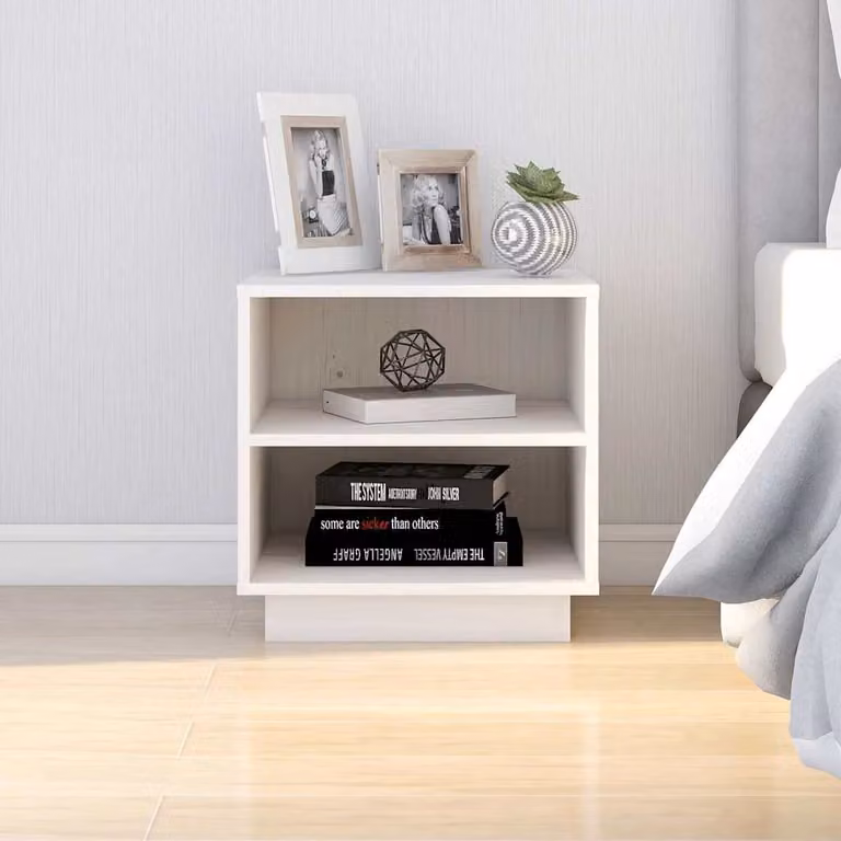 Comodino moderno vidaXL in legno massello di pino bianco laccato L 40 cm x P 34 cm x H 40 cm