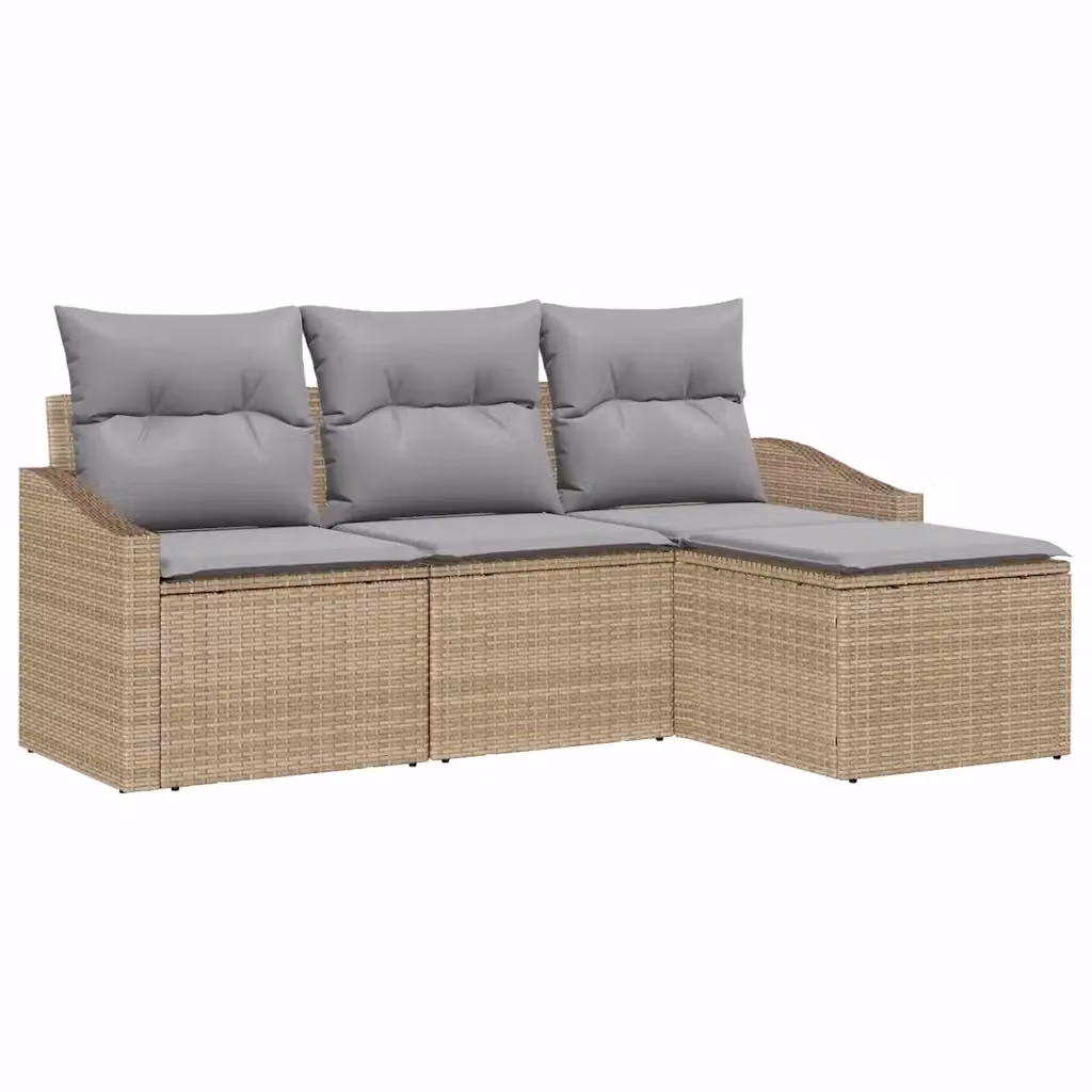 Set di divani da giardino vidaXL 4 pezzi in polyrattan beige con cuscini e pouf coordinato – 2