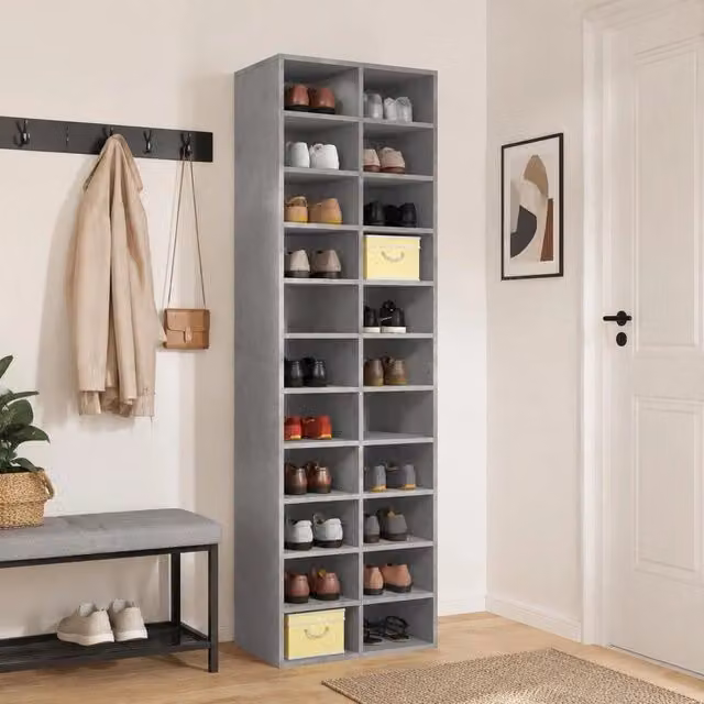 Shoe Cabinet, Concrete Grey, 54x34x183 Cm, Wood-based Material