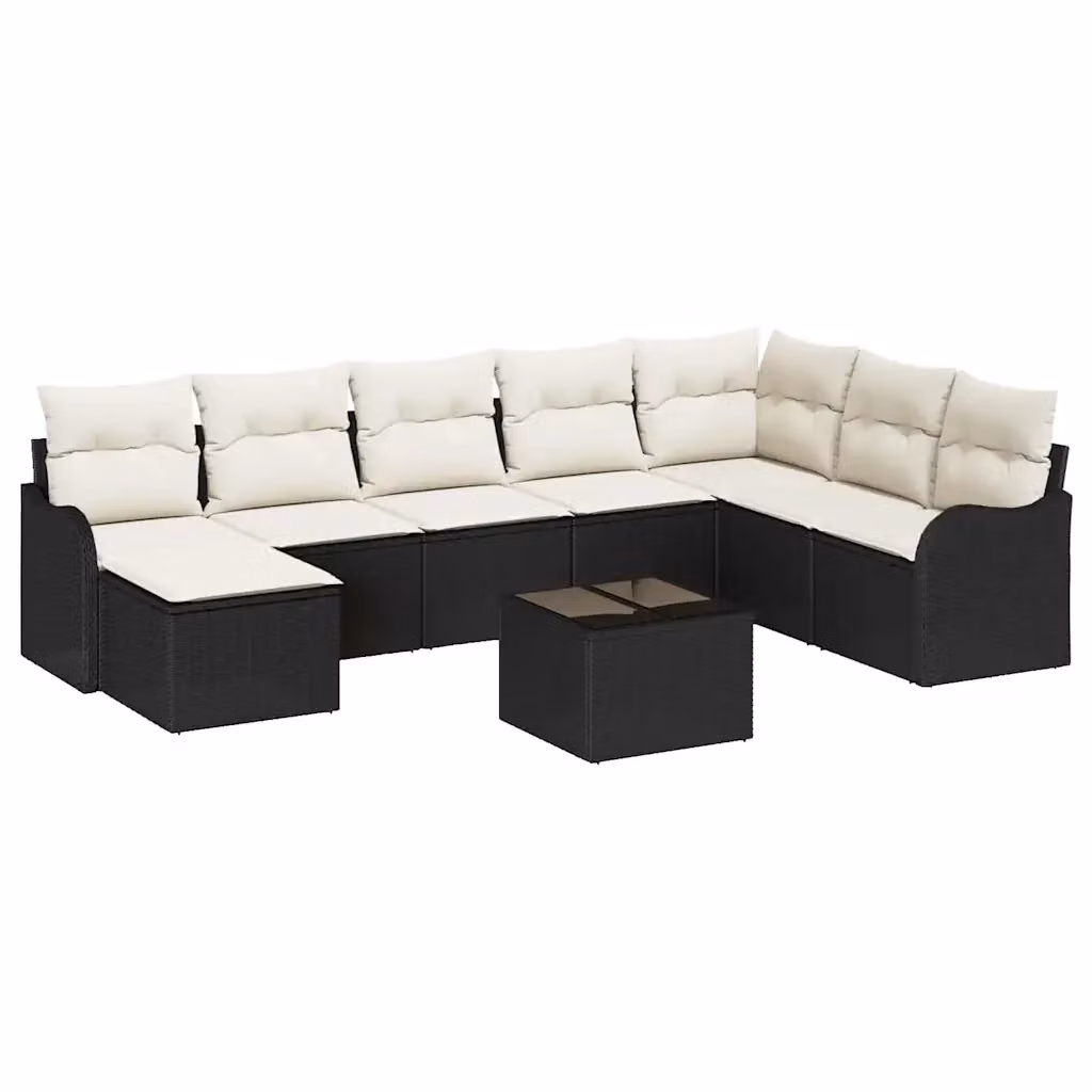 Set Divano da Giardino vidaXL 9 Pezzi in Polyrattan Nero e Bianco con Cuscini e Tavolino – 2
