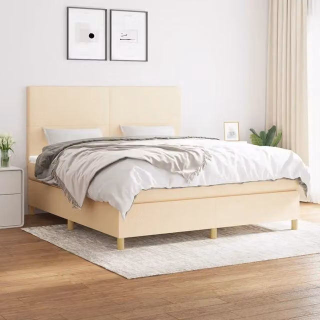 Letto Ibrido con Giroletto a Molle e Materasso vidaXL in Tessuto Beige e Bianco L/P/H: 160 x 200 x 128 cm