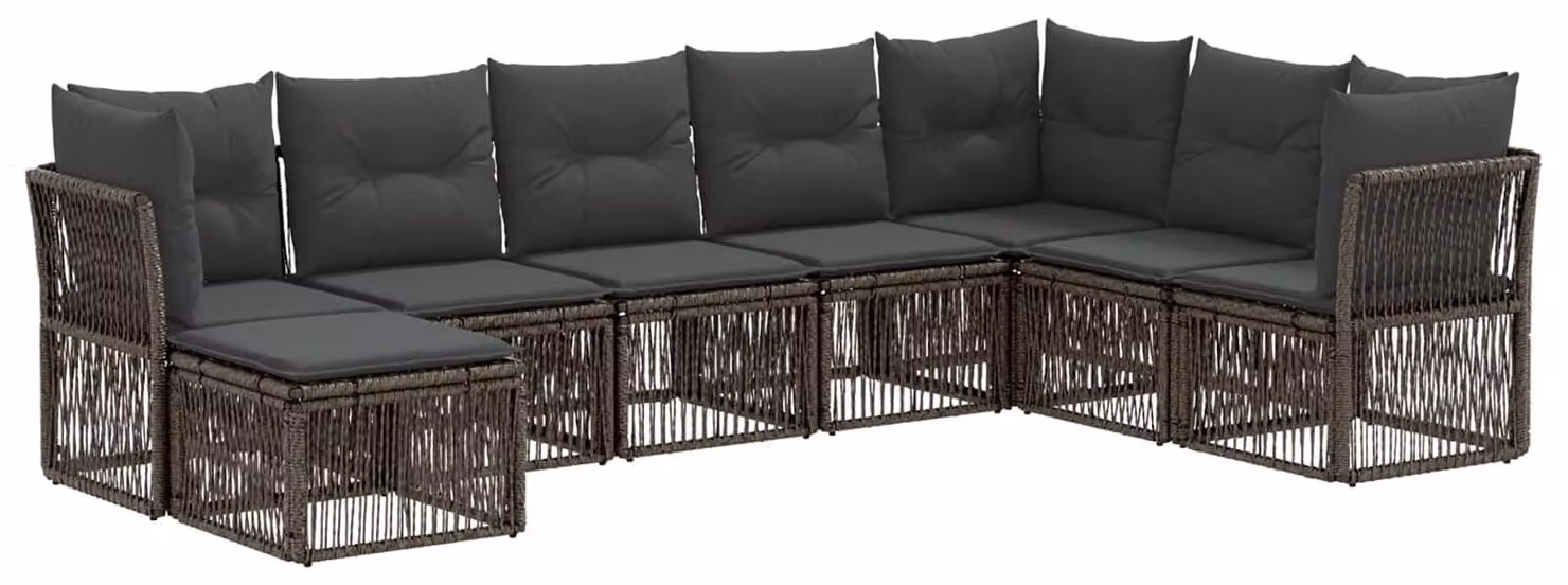 Set da giardino composto da 8 pezzi, colore grigio, realizzato in rattan sintetico