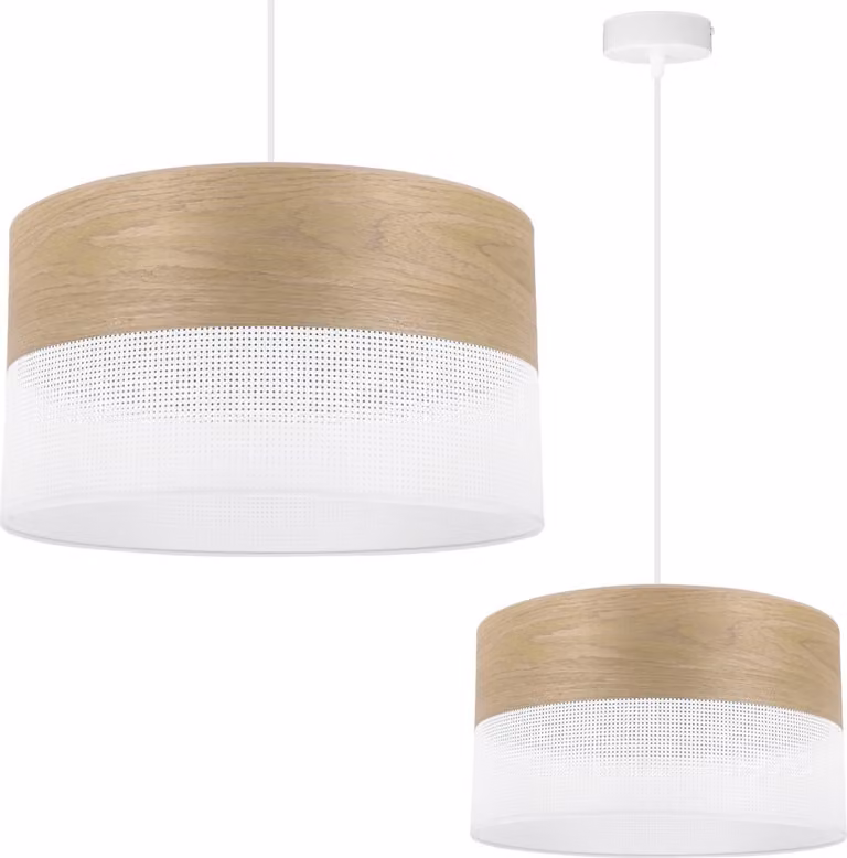 Lampada A Sospensione Singola, Paralume In Impiallacciatura Di Quercia Dorata, 30 Cm