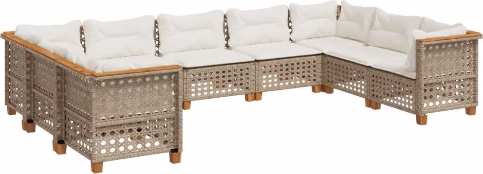 Set Divano da Giardino 9 pz con Cuscini Beige in Polyrattan