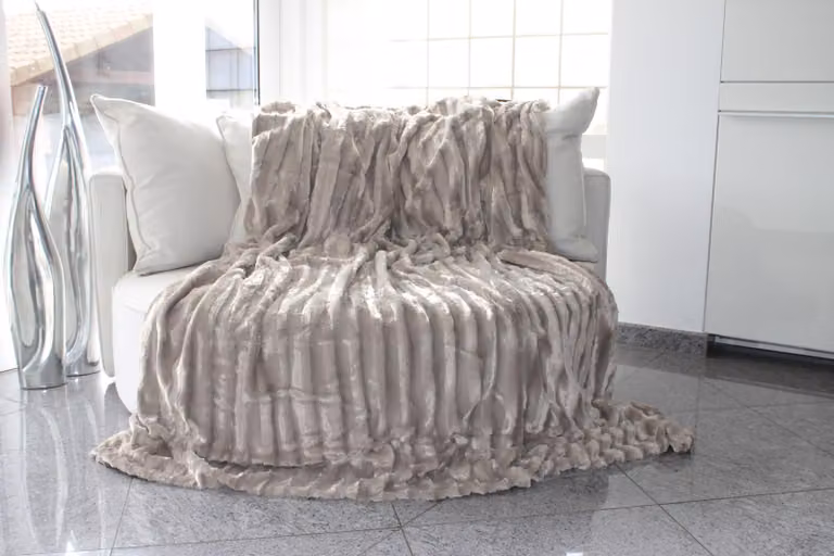 Coperta decorativa per divano, marca Kunstbout, fronte-retro, 150x200 cm, color tortora/grigio