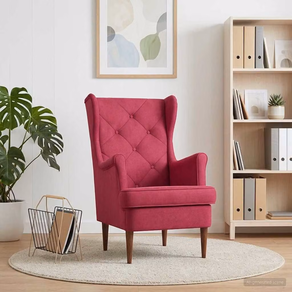 Poltrona moderna vidaXL in velluto rosso con braccioli e struttura in legno e metallo