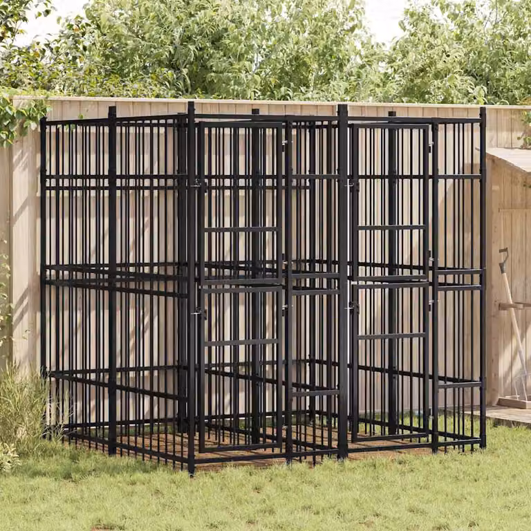 Gabbia per cani da esterno vidaXL in metallo nero opaco con superficie di 3,69 m²