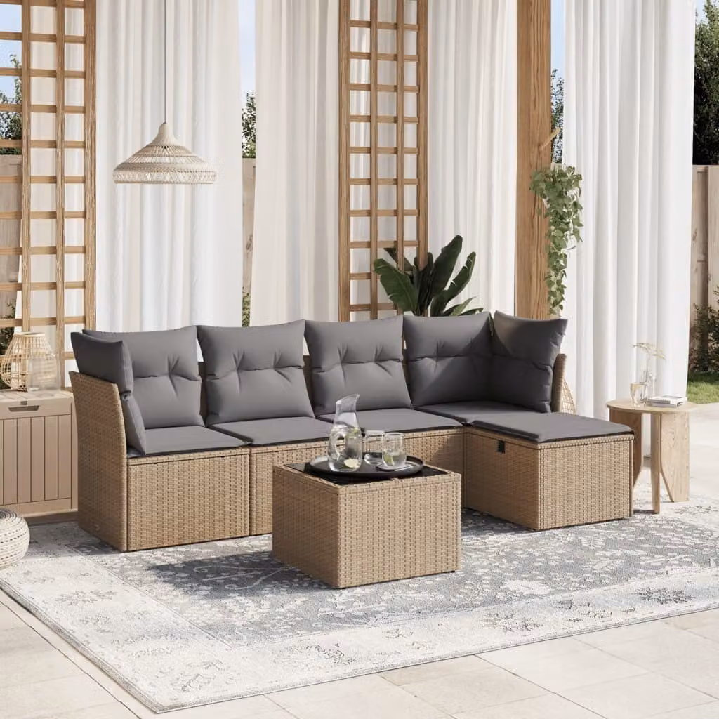 Maison Exclusive - Set Divano da Giardino 6 pz con Cuscini Beige Misto Polyrattan