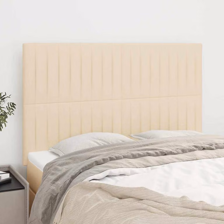 Testiera per letto vidaXL in tessuto beige con struttura in legno L: 144 cm, P: 5 cm, H: 118-128 cm
