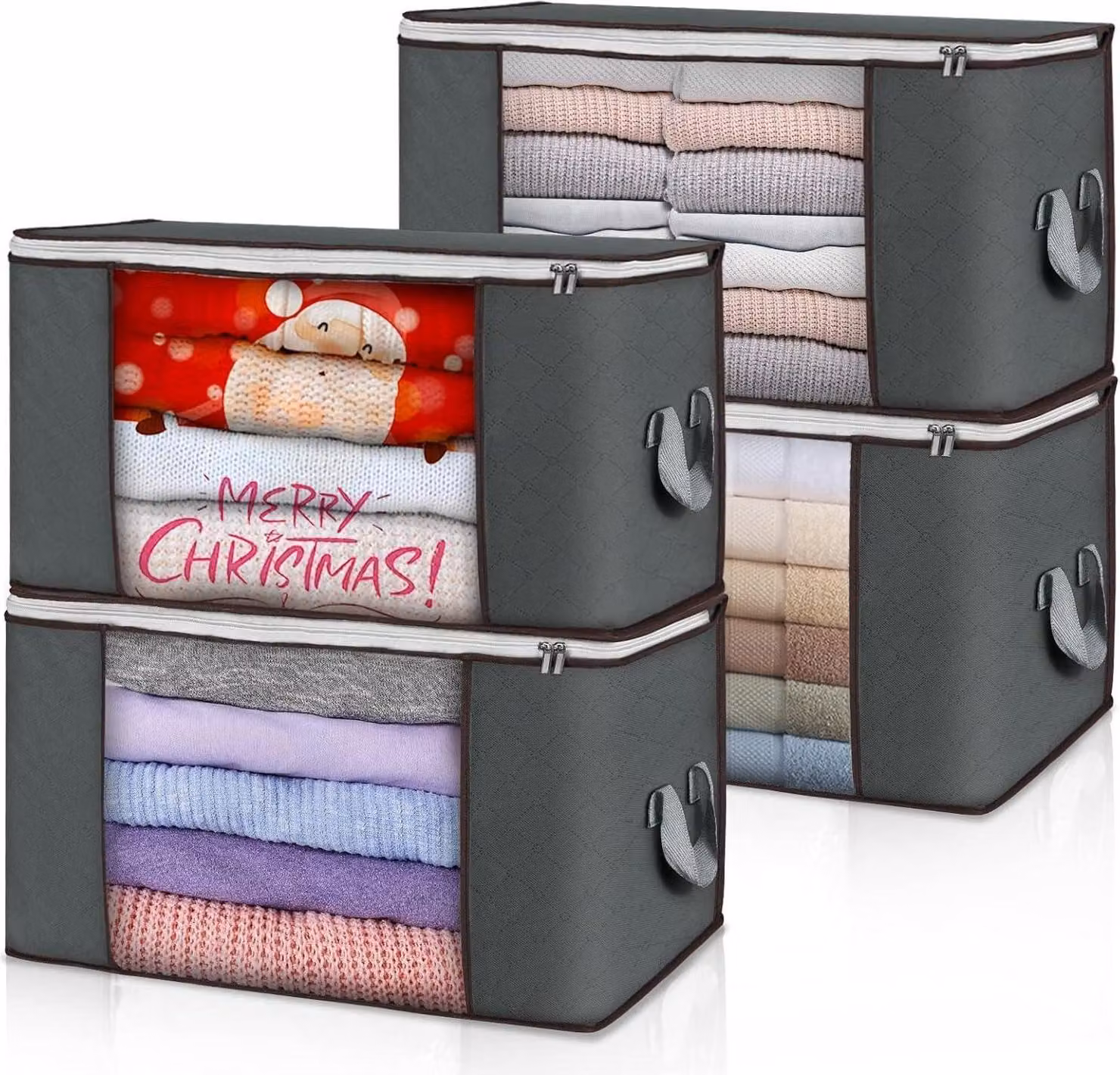 confezione da 4 scatole per abiti da 90L con coperchio - grigio