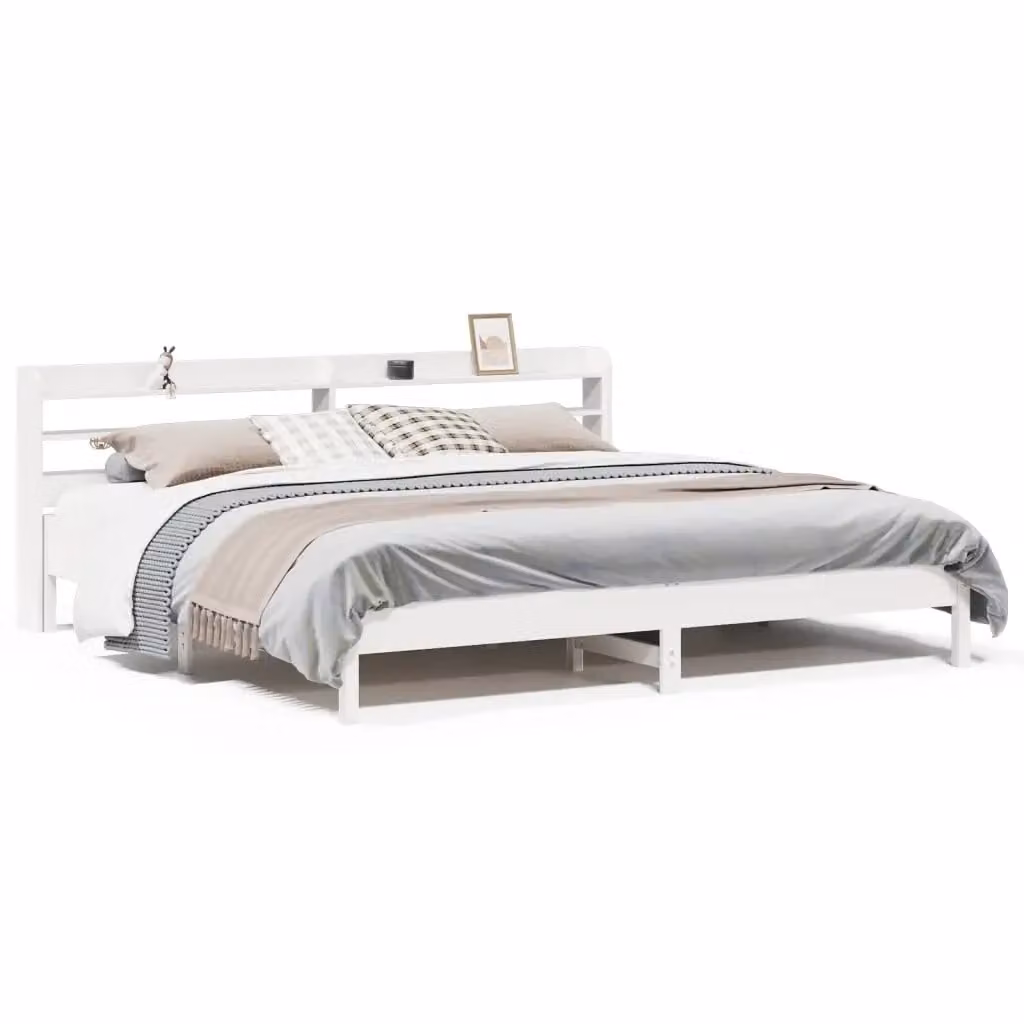 Letto in legno di pino massello bianco con ripiani laterali e doghe piatte vidaXL L/P/H: 218 x 190 x 82 cm – 2