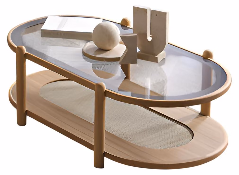 Moderner Braun Couchtisch mit Glasplatte und Holzgestell Hochwertig Möbel