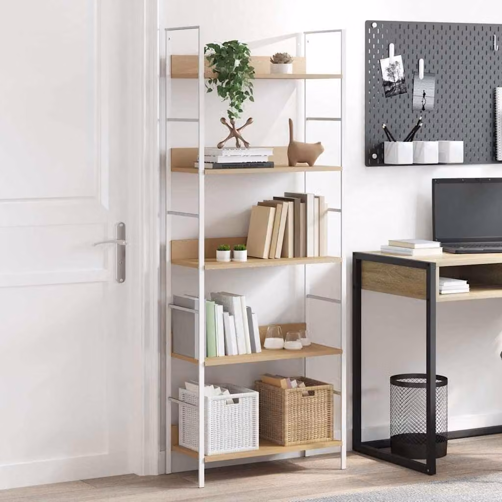 Scaffale per libri vidaXL con 5 ripiani in stile industriale, colore marrone e bianco, L: 60 cm, P: 27,6 cm, H: 158,5 cm