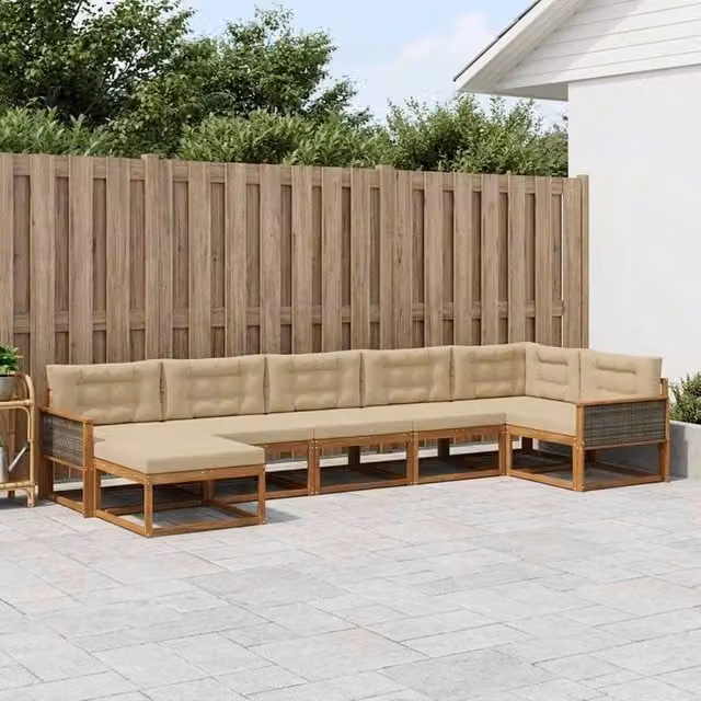 Set di divani da esterno 7 pz Naturale e Beige 3382741