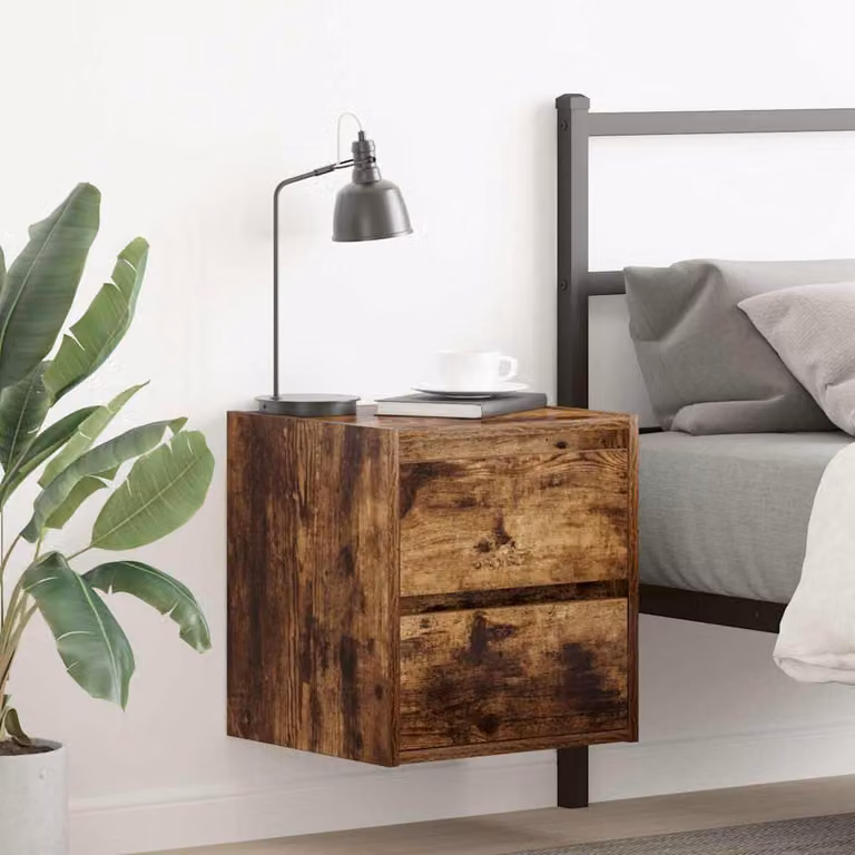 Comodino a muro vidaXL in rovere fumo marrone L 38 cm x P 34 cm x H 40 cm