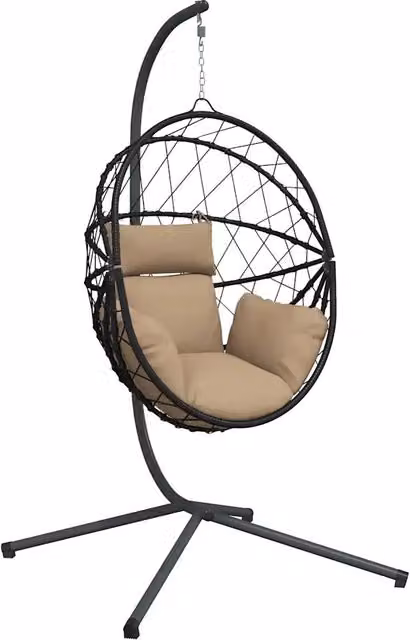 Sedia a Uovo Sospesa con Supporto Tortora Polyrattan e Acciaio CFW6798328