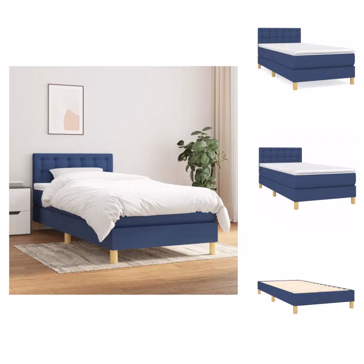 vidaXL Letto a molle con materasso blu 80x200 cm in tessuto - Letti & strutture letto