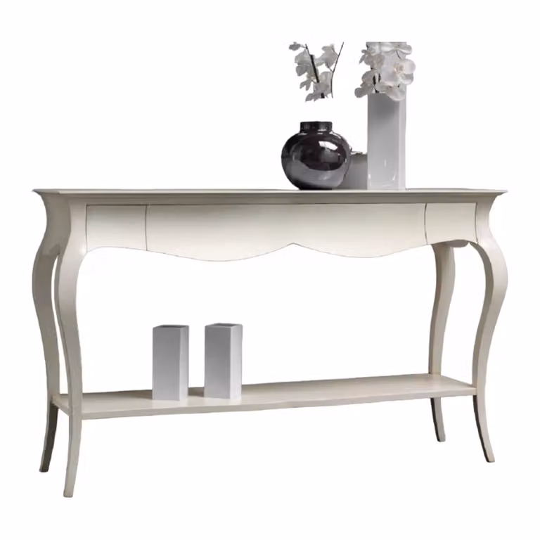 Consolle shabby chic in legno massello bianco Mobili 2G L: 135 cm, P: 46 cm, H: 100 cm